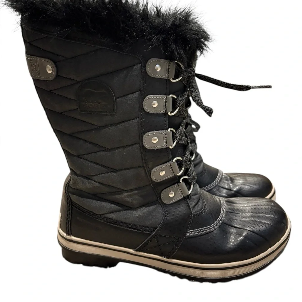 SOREL Kids Tofino II 1690541-010 Black Faux Fur Waterproof Winter Boots Size 7